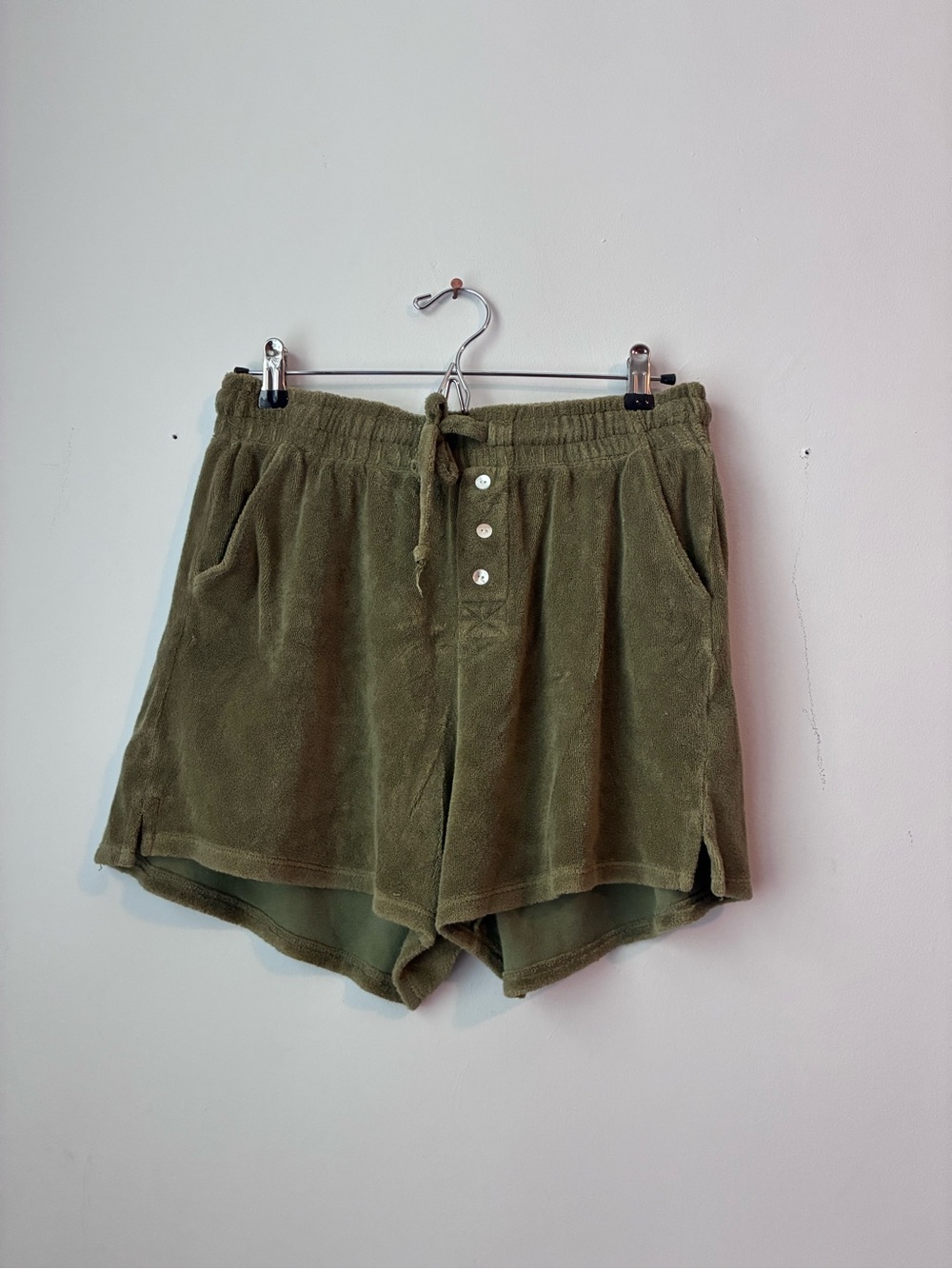 DONNI. Olive Green Terry Drawstring Athletic Shorts